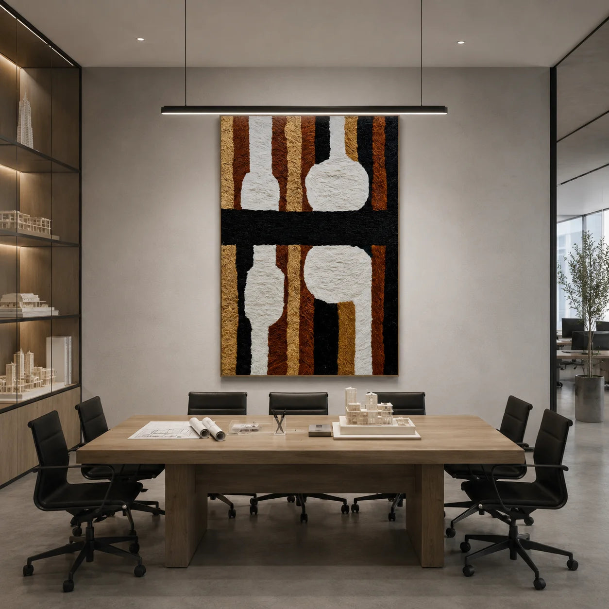 Black, White and Caramel Abstract Ceramic Vase Hand-Painted Oil Painting | Textured Geometric Still Life Wall Art for Modern Interiors