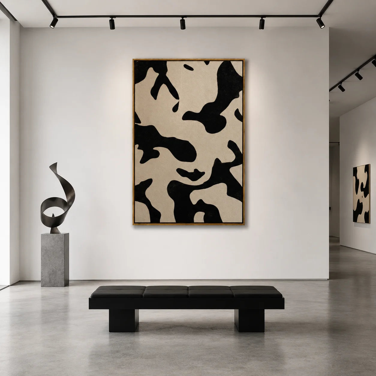 Black and White Cow Print Abstract Hand-Painted Oil Painting | Modern Minimalist Wall Art with Neutral Animal Pattern#OA1017