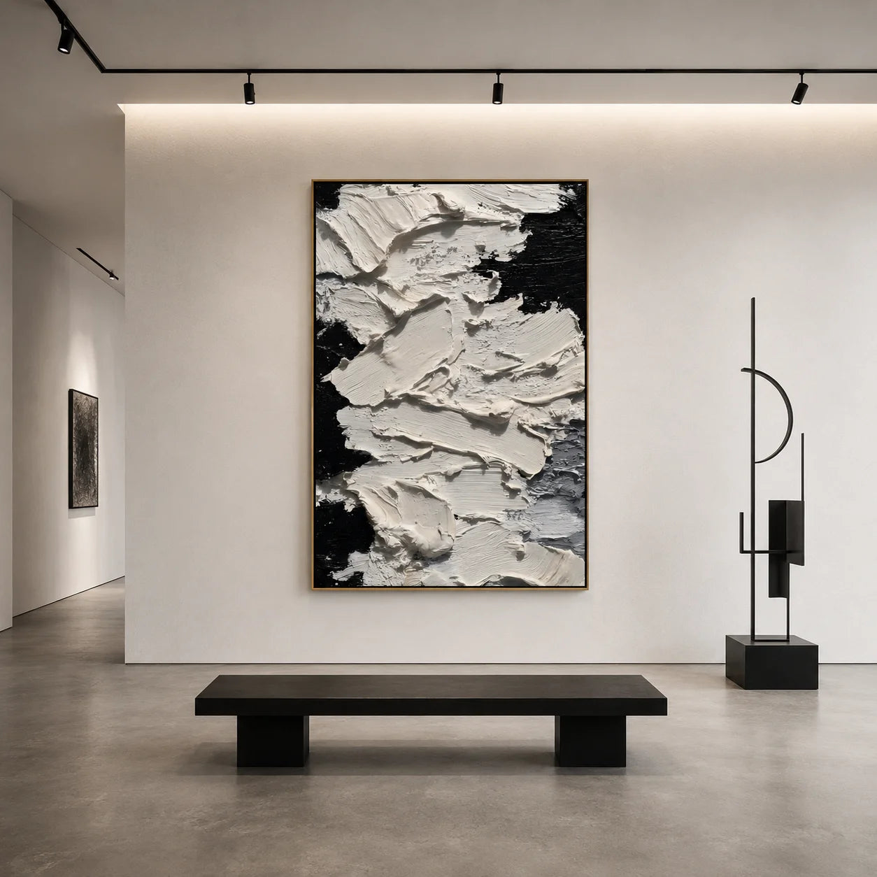 Black and White Impasto Abstract Hand-Painted Oil Painting | Modern Textured Wall Art # OA 1077