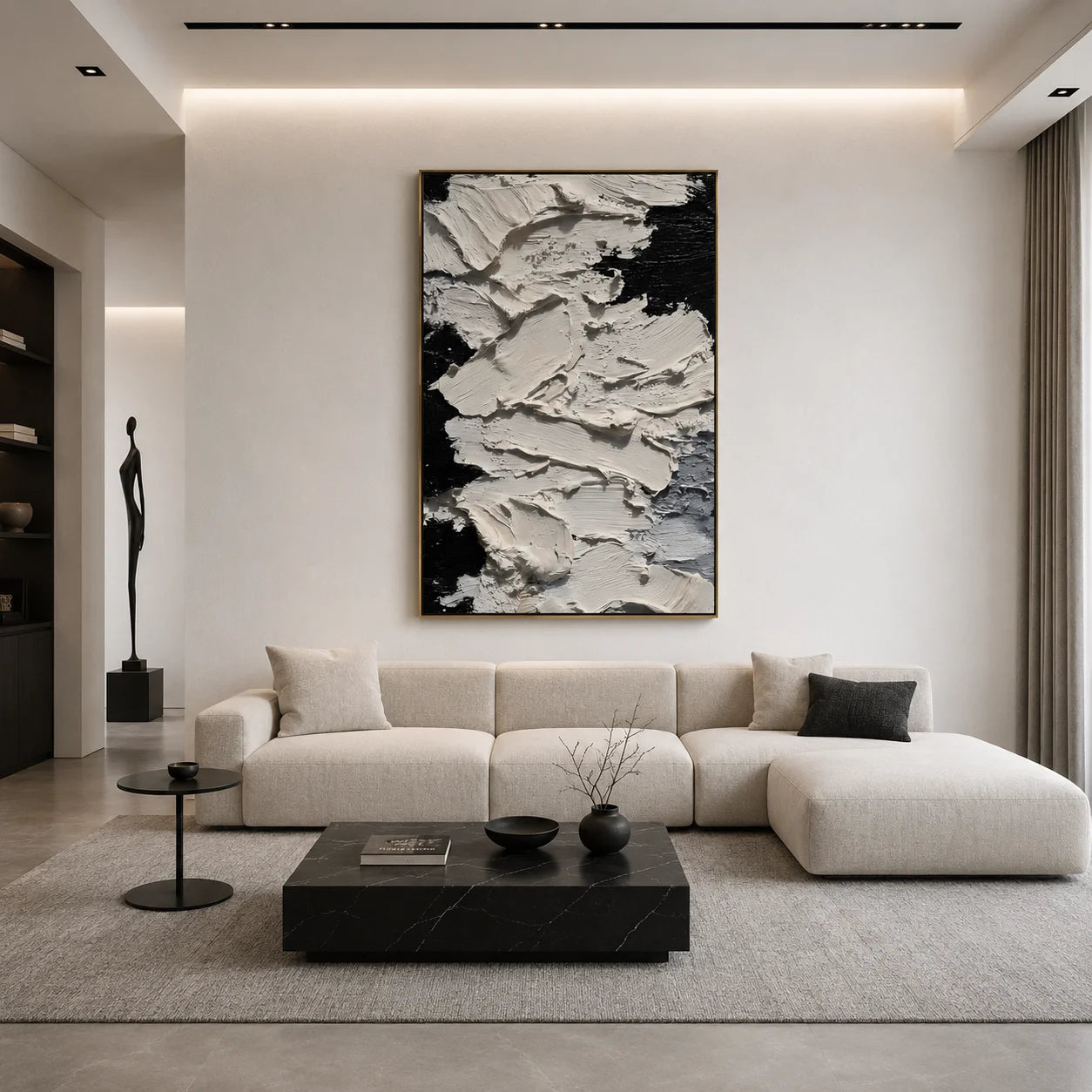 Black and White Impasto Abstract Hand-Painted Oil Painting | Modern Textured Wall Art # OA 1077