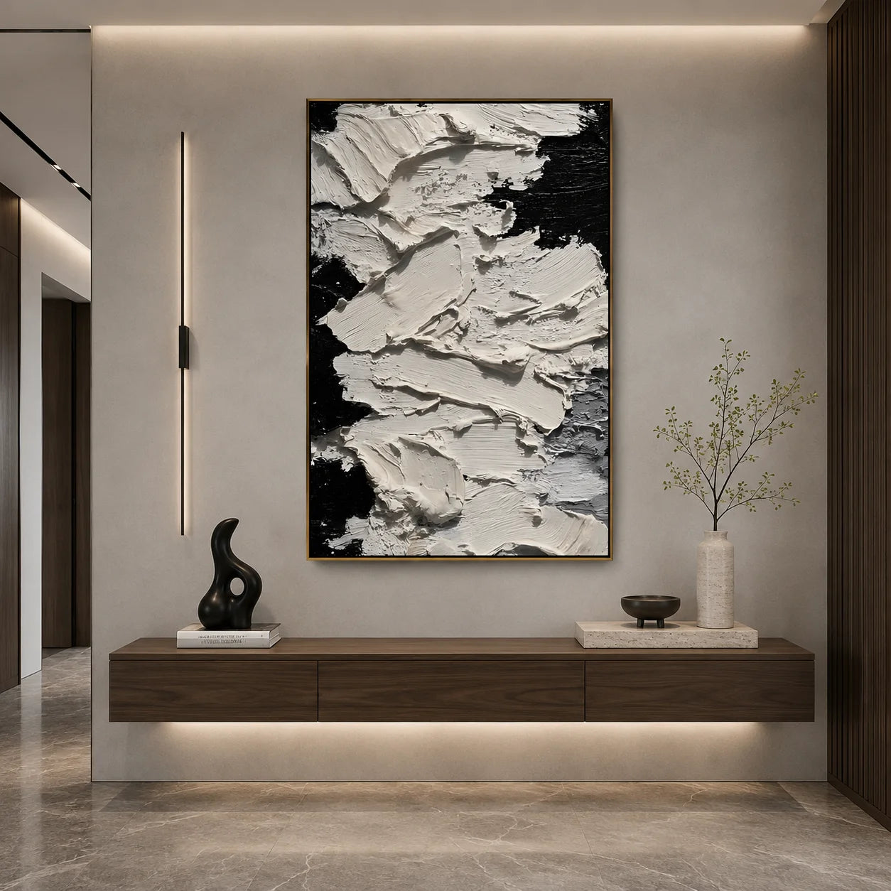 Black and White Impasto Abstract Hand-Painted Oil Painting | Modern Textured Wall Art # OA 1077
