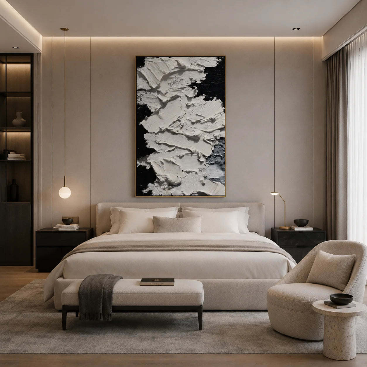 Black and White Impasto Abstract Hand-Painted Oil Painting | Modern Textured Wall Art # OA 1077