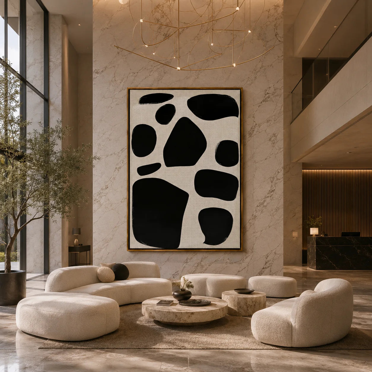 Black and White Minimalist Abstract Hand-Painted Oil Painting | Modern Geometric Wall Art for Nordic Wabi-Sabi Decor#OA1007