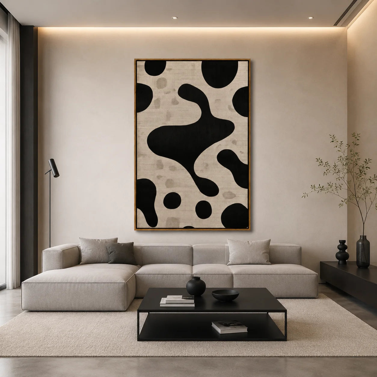 Black and White Minimalist Abstract Hand-Painted Oil Painting | Modern Organic Geometric Wall Art for Neutral Decor#OA1018
