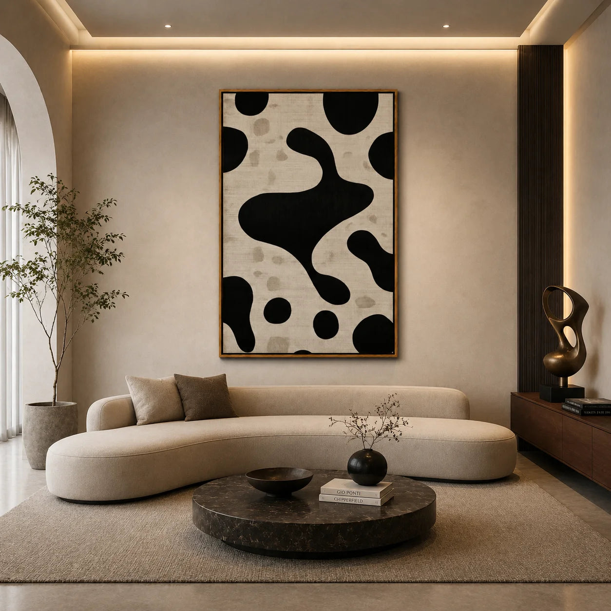 Black and White Minimalist Abstract Hand-Painted Oil Painting | Modern Organic Geometric Wall Art for Neutral Decor#OA1018