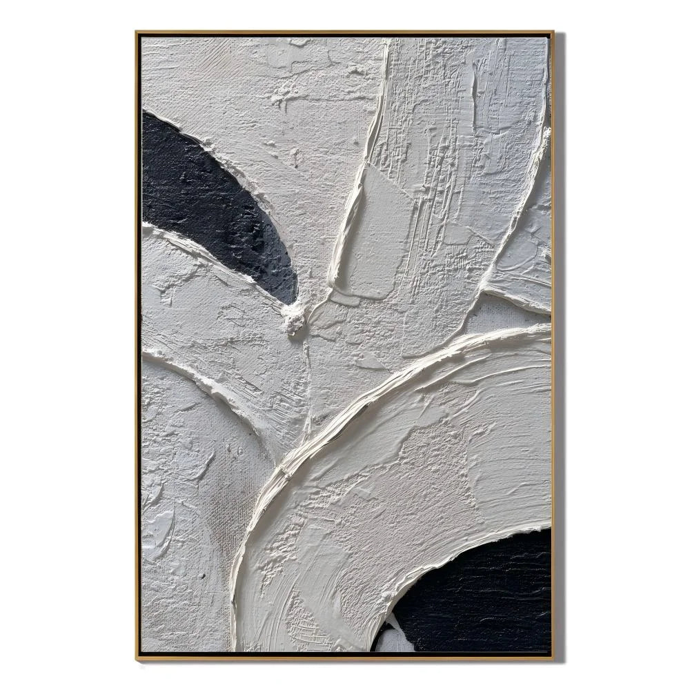 Black and White Textured Abstract Hand-Painted Oil Painting | Minimalist Modern Wall Art # OA 1076