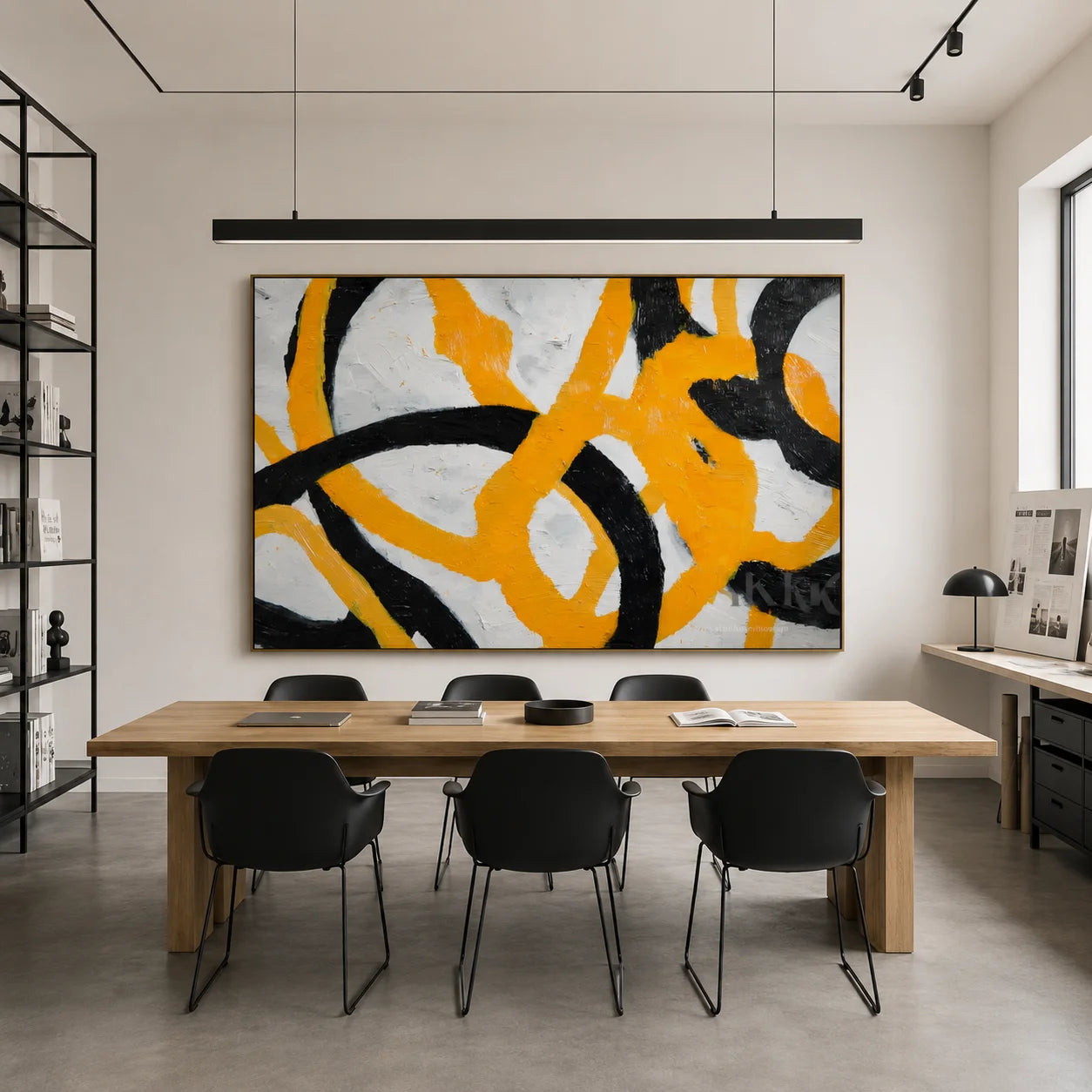 Black and Yellow Modern Abstract Hand-Painted Oil Painting | Textured Geometric Line Wall Art # OA 1075