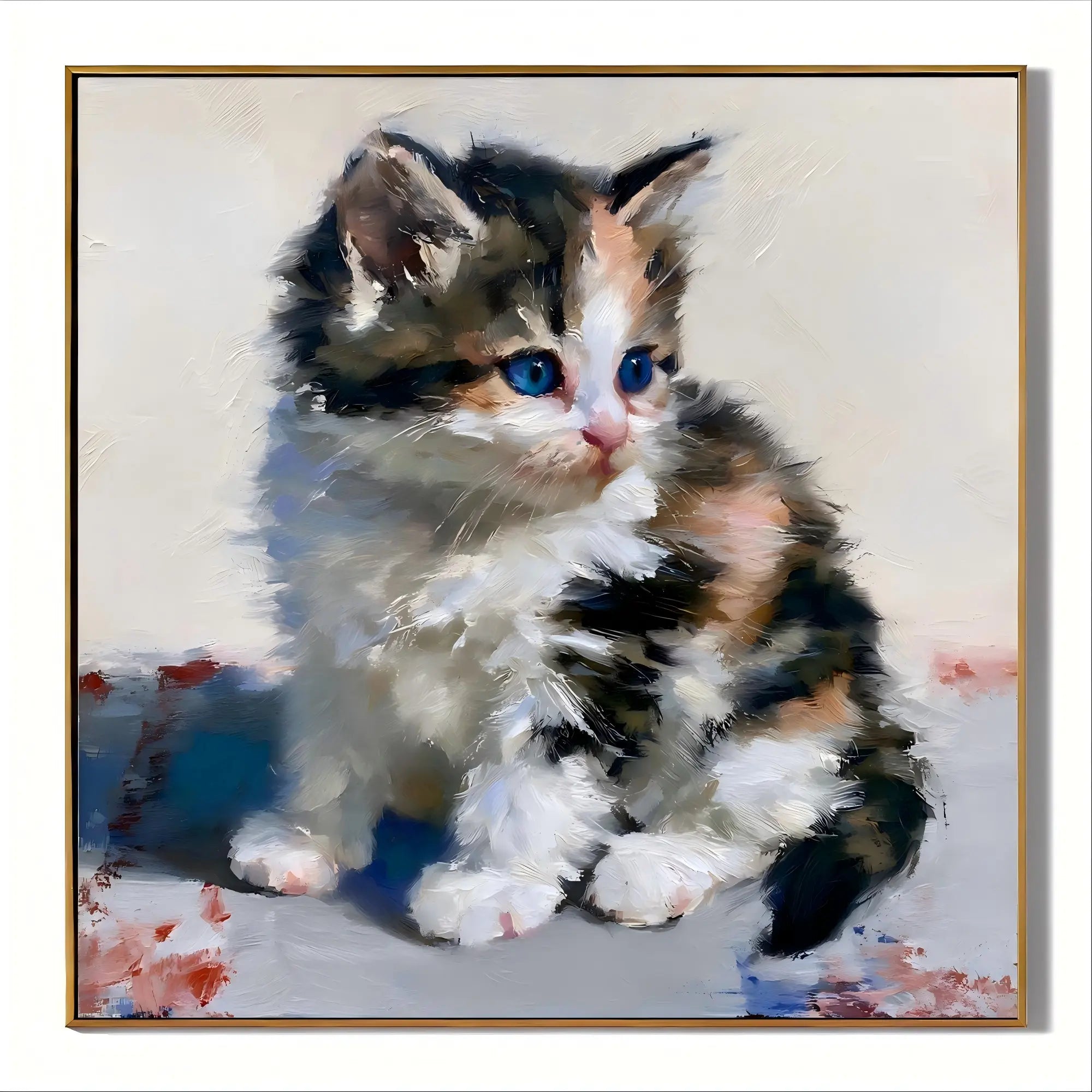 Blue-Eyed Kitten Hand-Painted Oil Painting – Cute Cat Wall Art # OA 1107
