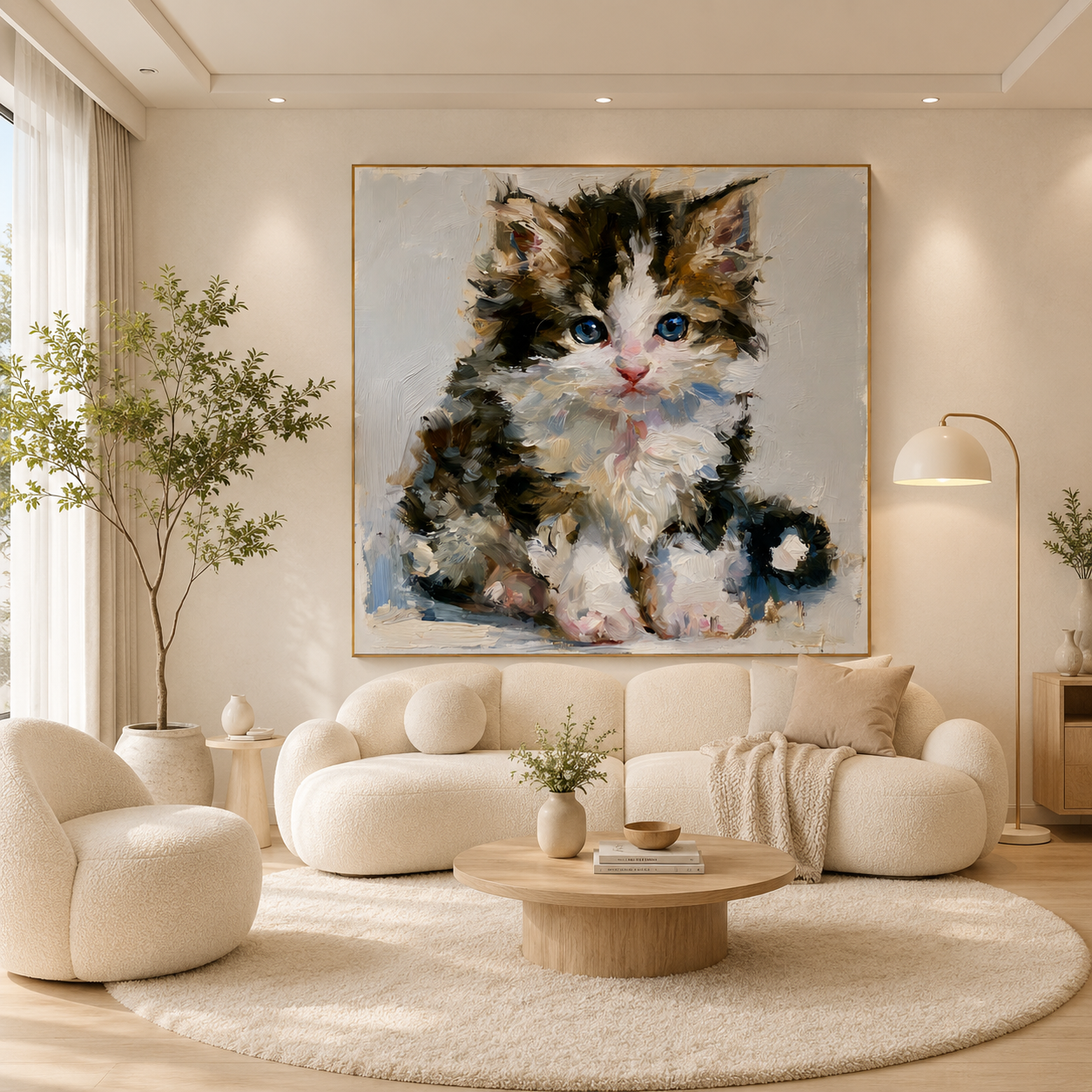 Blue-Eyed Tabby Kitten Hand-Painted Oil Painting – Cute Cat Wall Art # OA 1110