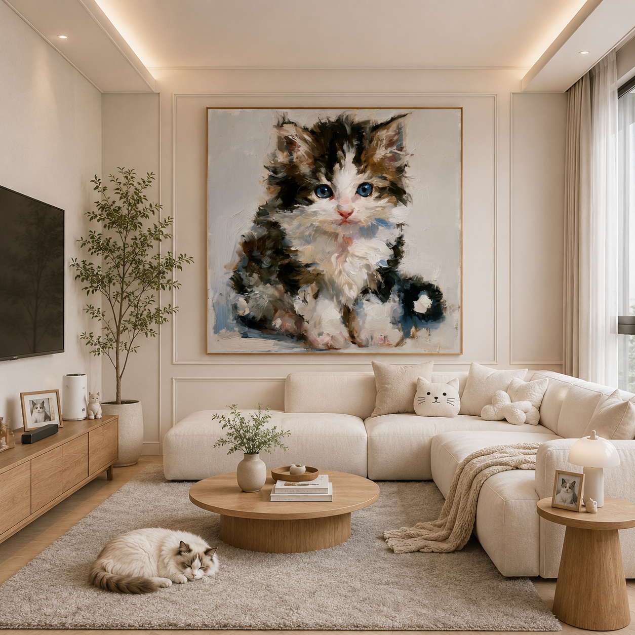 Blue-Eyed Tabby Kitten Hand-Painted Oil Painting – Cute Cat Wall Art # OA 1110