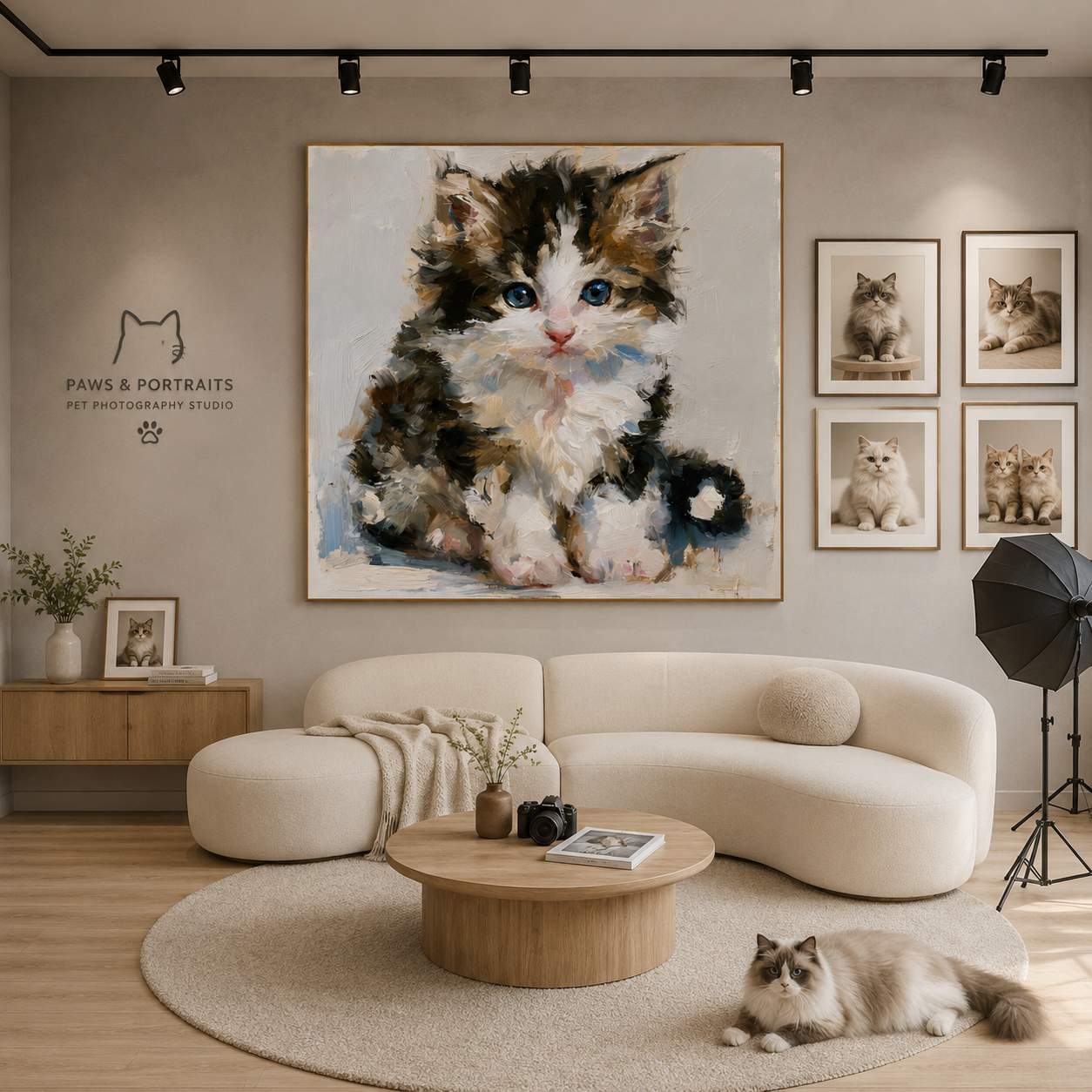 Blue-Eyed Tabby Kitten Hand-Painted Oil Painting – Cute Cat Wall Art # OA 1110