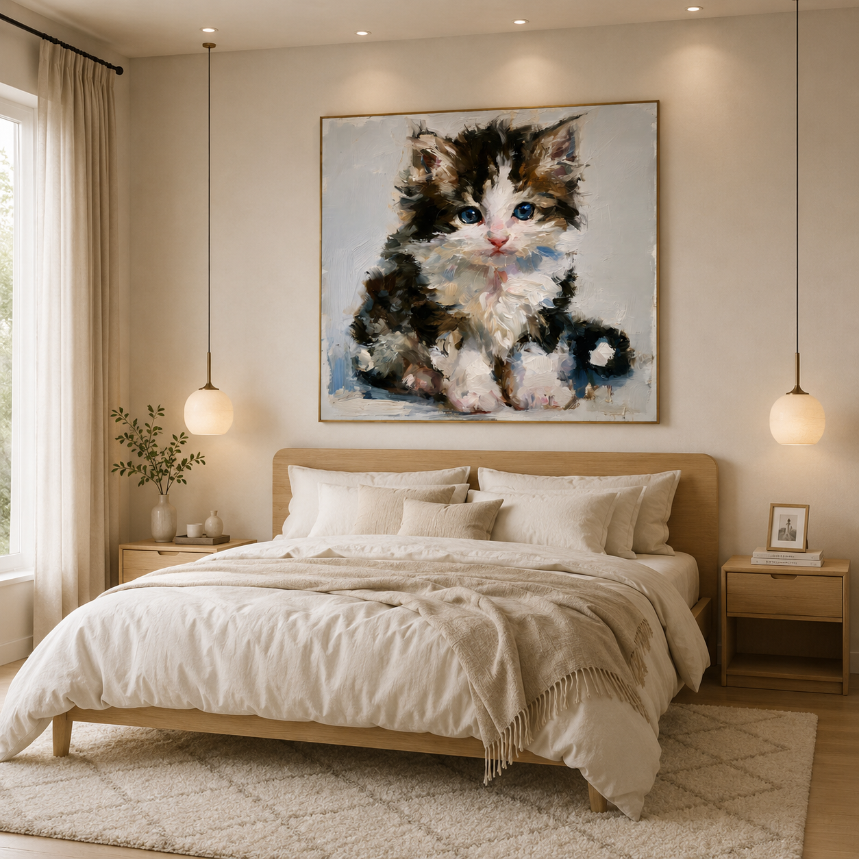 Blue-Eyed Tabby Kitten Hand-Painted Oil Painting – Cute Cat Wall Art # OA 1110