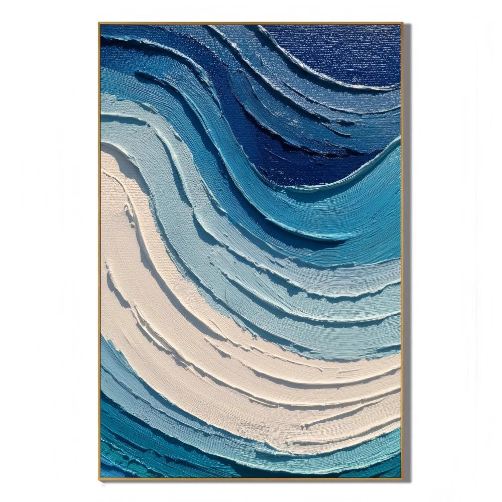 Blue Abstract Ocean Wave Textured Oil Painting, Hand-Painted Coastal Wall Art for Modern Living Room Decor OA # 1106