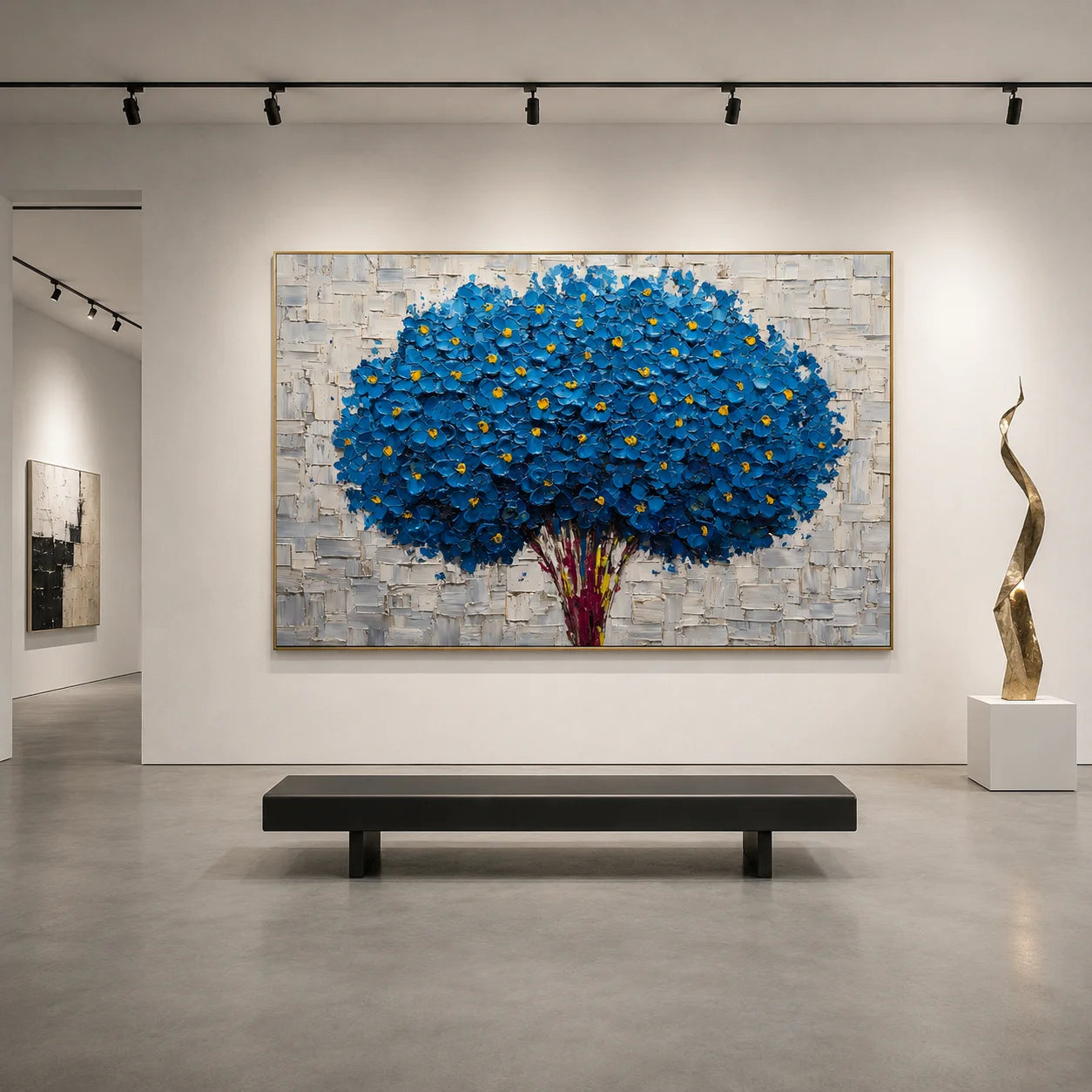 Blue Flower Bouquet Hand-Painted Oil Painting, Textured Floral Wall Art for Modern Home Decor # OA 1055