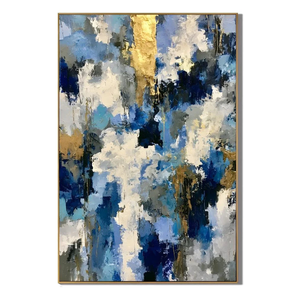 Blue and Gold Abstract Hand-Painted Oil Painting OA # 1100