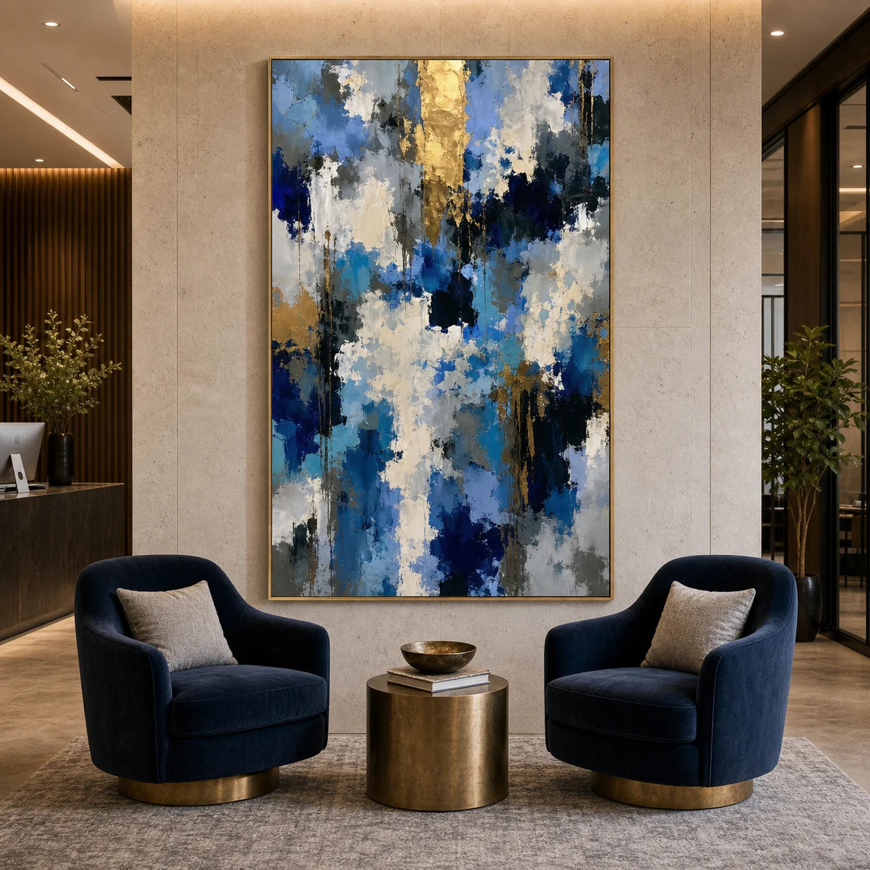 Blue and Gold Abstract Hand-Painted Oil Painting OA # 1100