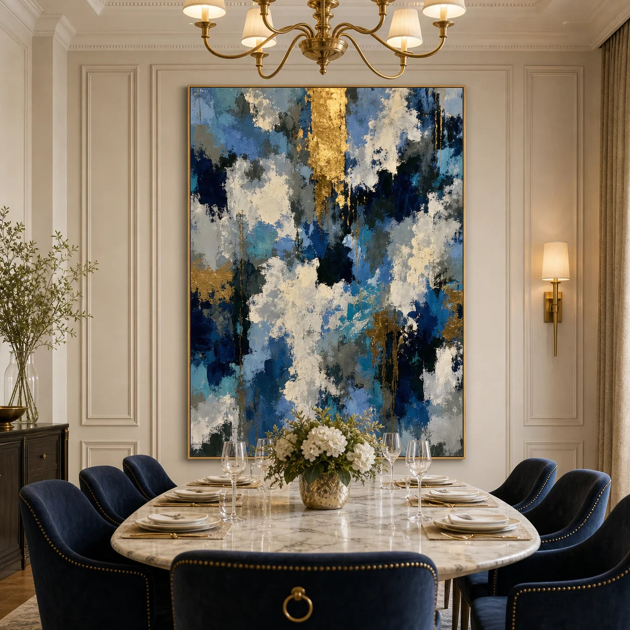 Blue and Gold Abstract Hand-Painted Oil Painting OA # 1100