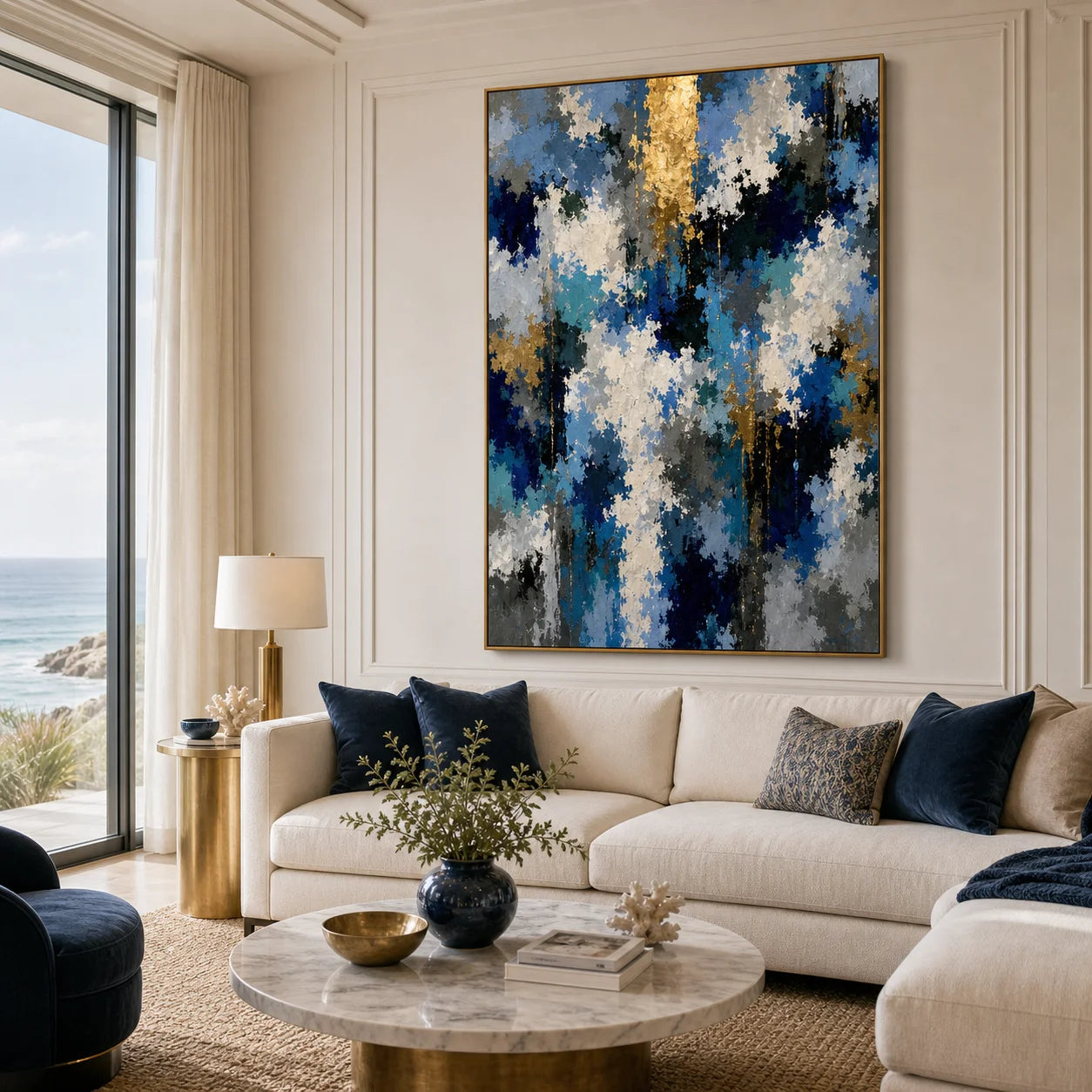 Blue and Gold Abstract Hand-Painted Oil Painting OA # 1100