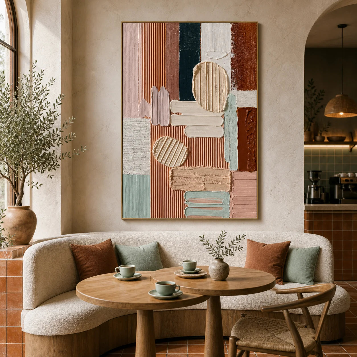 Blush and Terracotta Abstract Hand-Painted Oil Painting OA # 1102