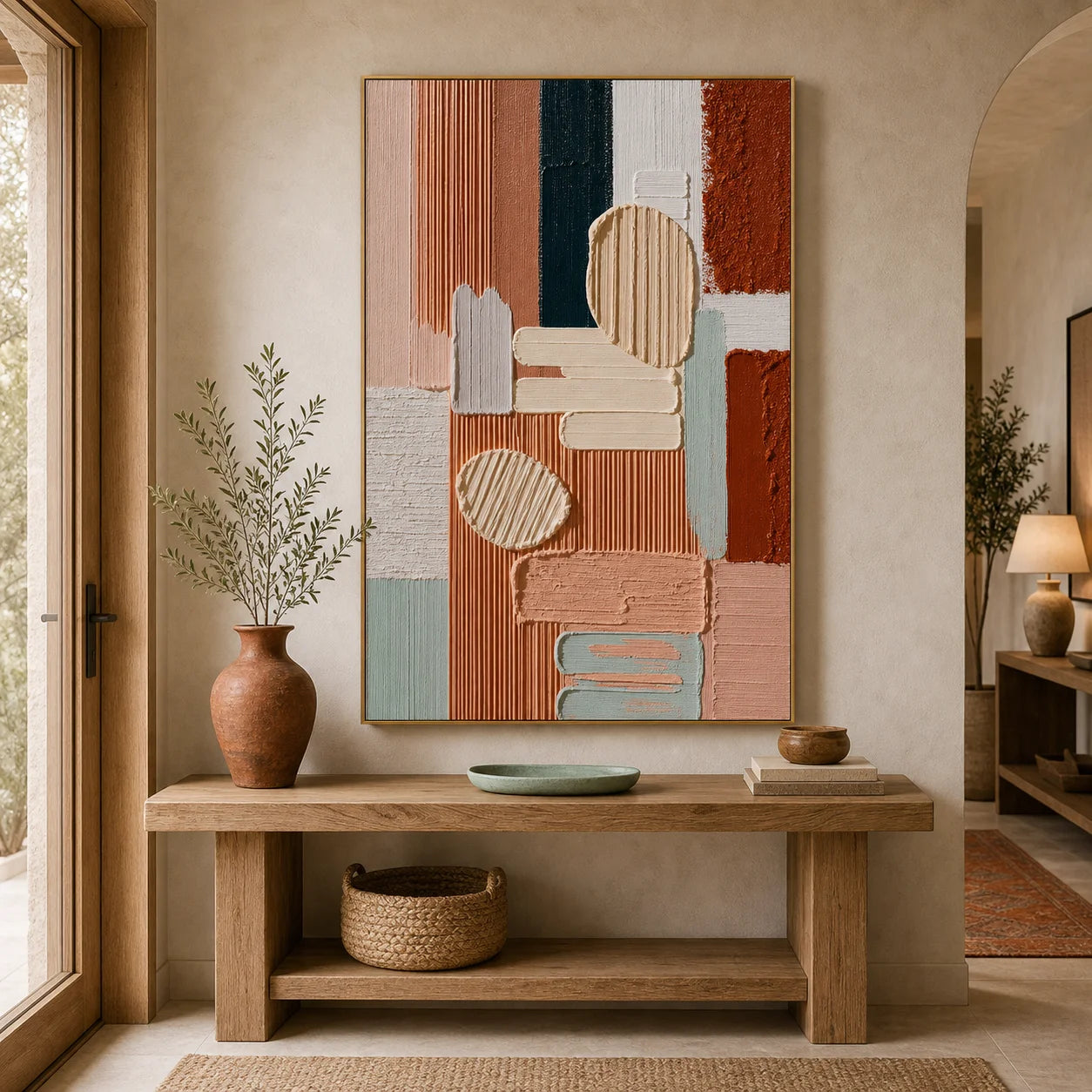 Blush and Terracotta Abstract Hand-Painted Oil Painting OA # 1102