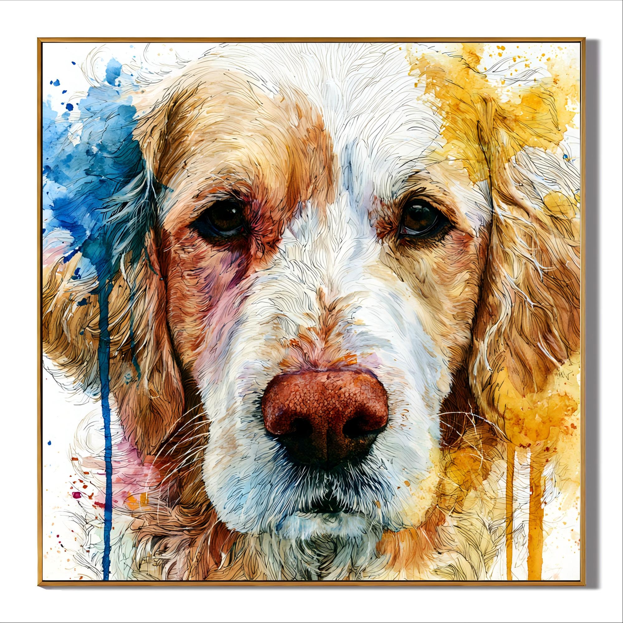 Colorful Dog Portrait Hand-Painted Oil Painting, Abstract Pet Wall Art # OA 1111