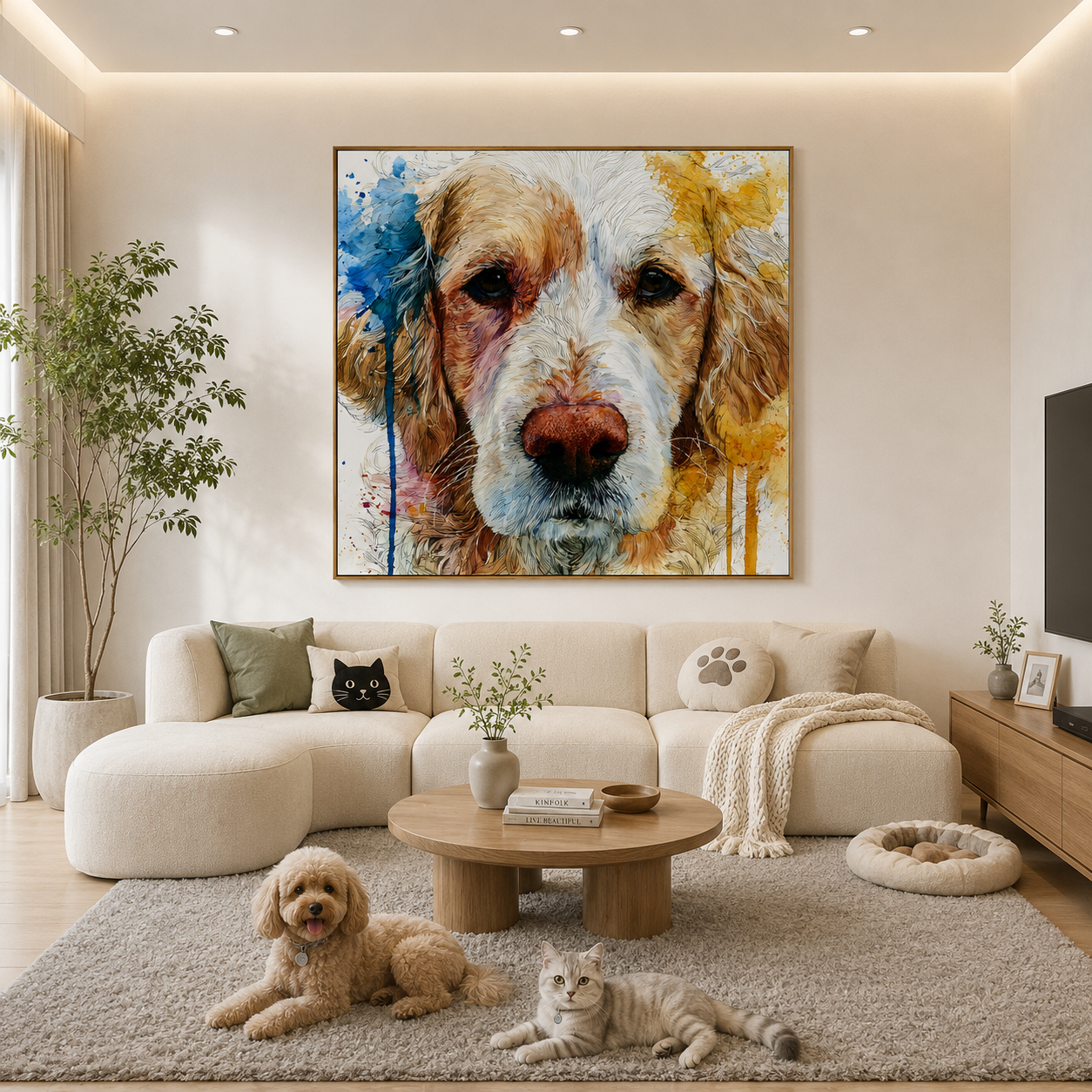 Colorful Dog Portrait Hand-Painted Oil Painting, Abstract Pet Wall Art # OA 1111