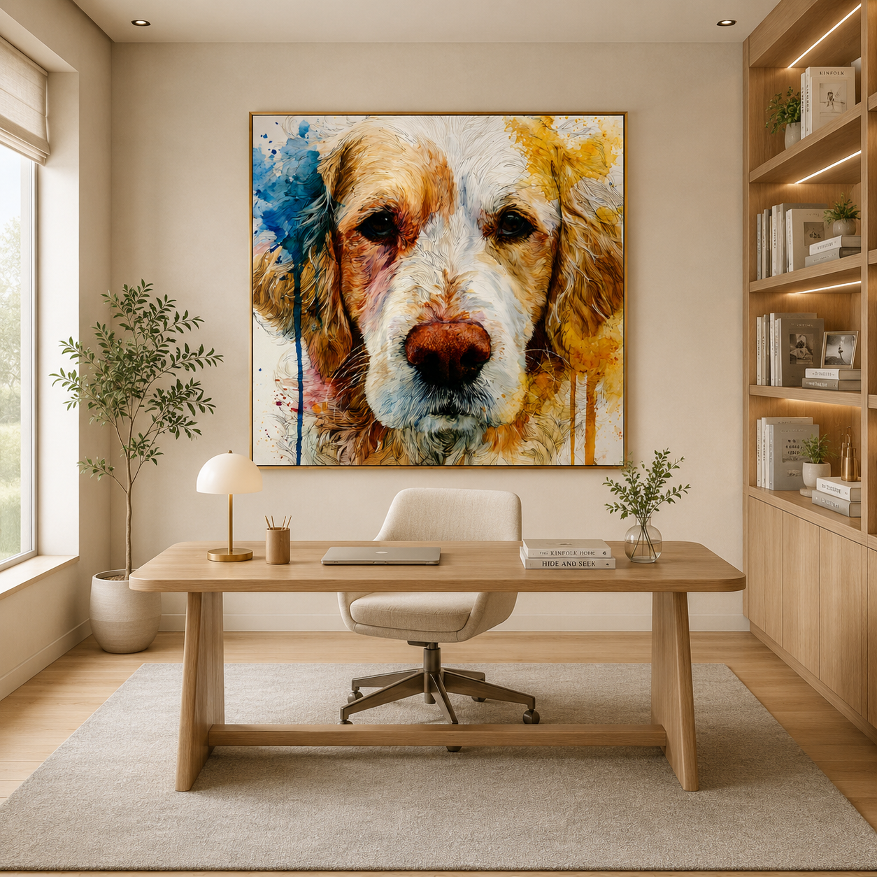 Colorful Dog Portrait Hand-Painted Oil Painting, Abstract Pet Wall Art # OA 1111