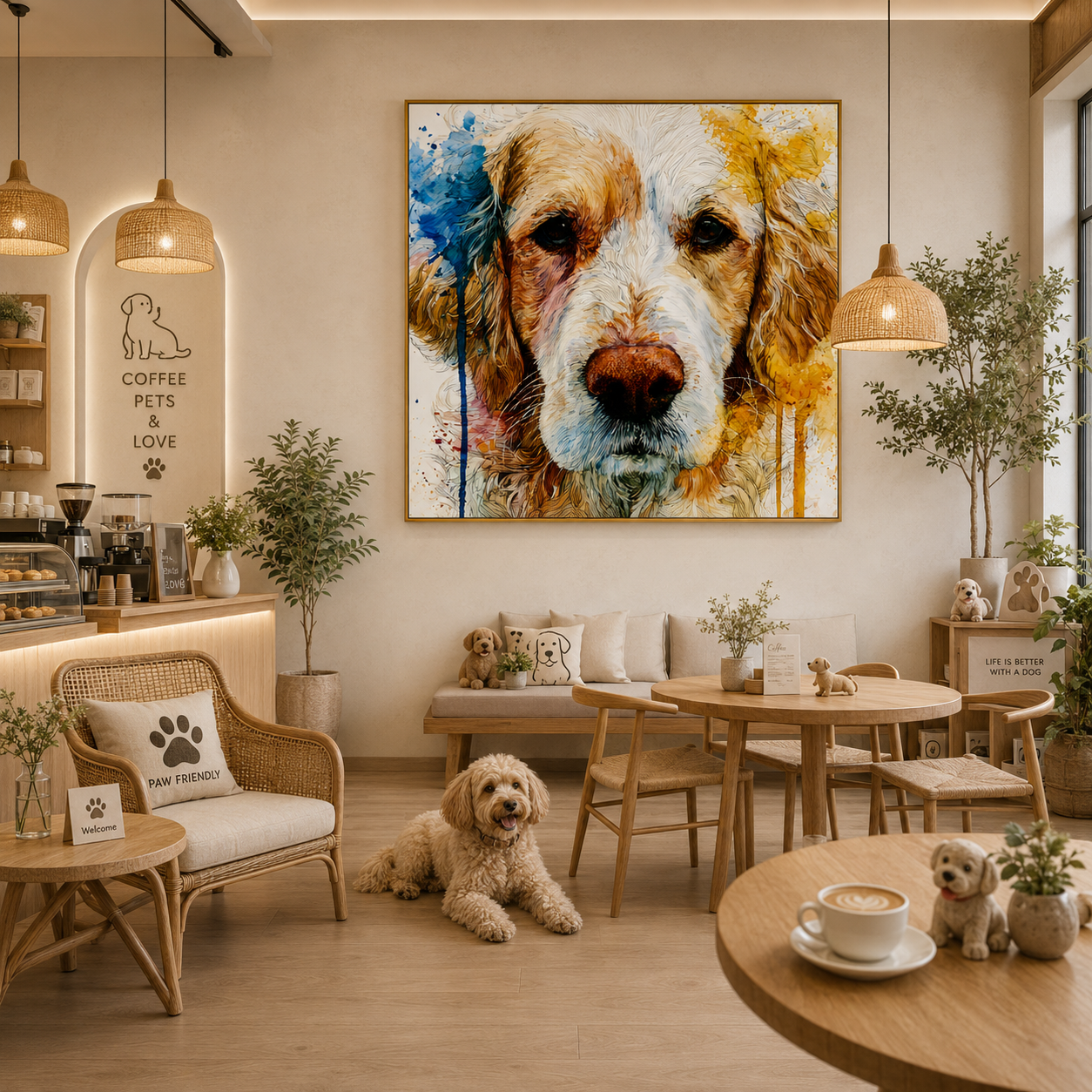 Colorful Dog Portrait Hand-Painted Oil Painting, Abstract Pet Wall Art # OA 1111