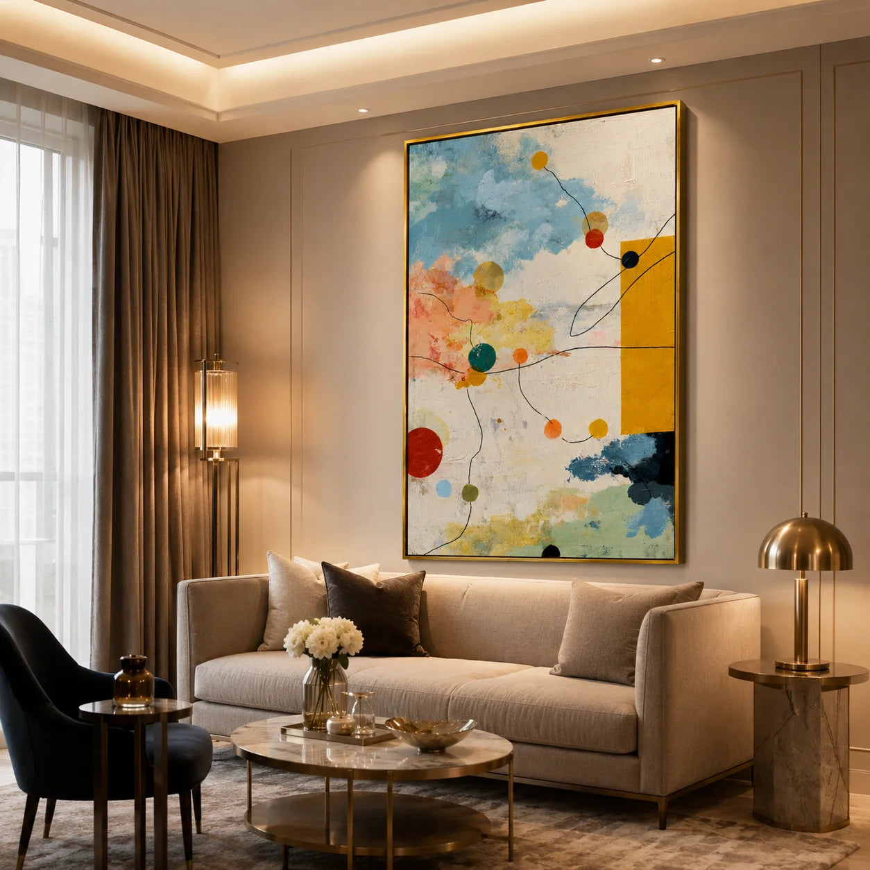 Colorful Geometric Abstract Oil Painting, Hand-Painted Modern Wall Art for Contemporary Home Decor