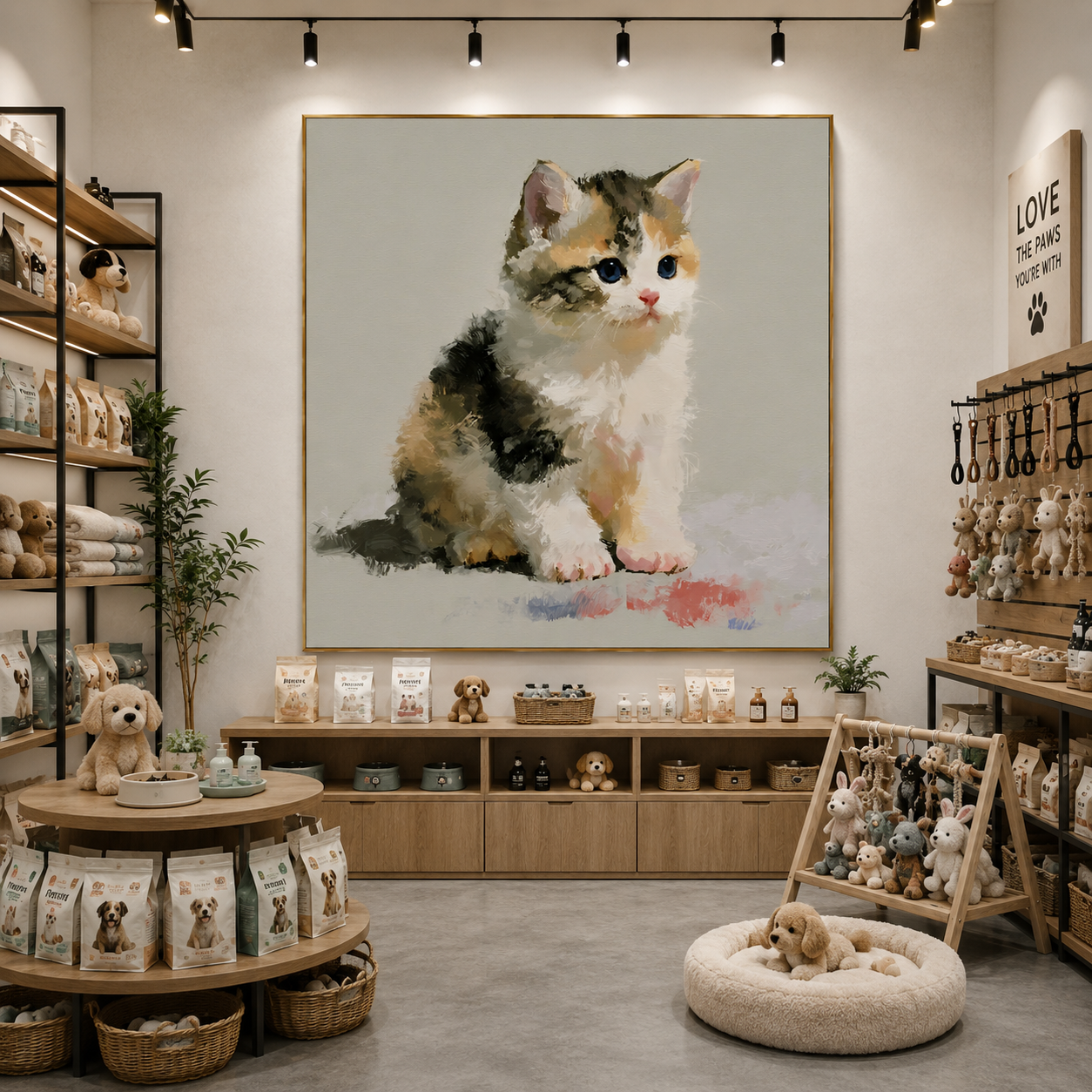 Cute Blue-Eyed Kitten Hand-Painted Oil Painting – Cat Wall Art# OA 1108