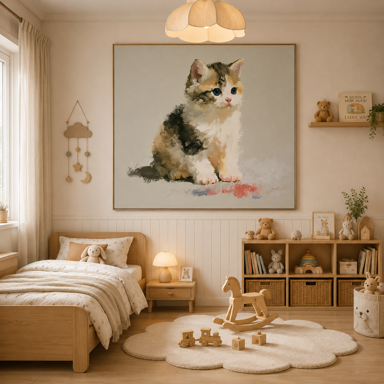 Cute Blue-Eyed Kitten Hand-Painted Oil Painting – Cat Wall Art# OA 1108