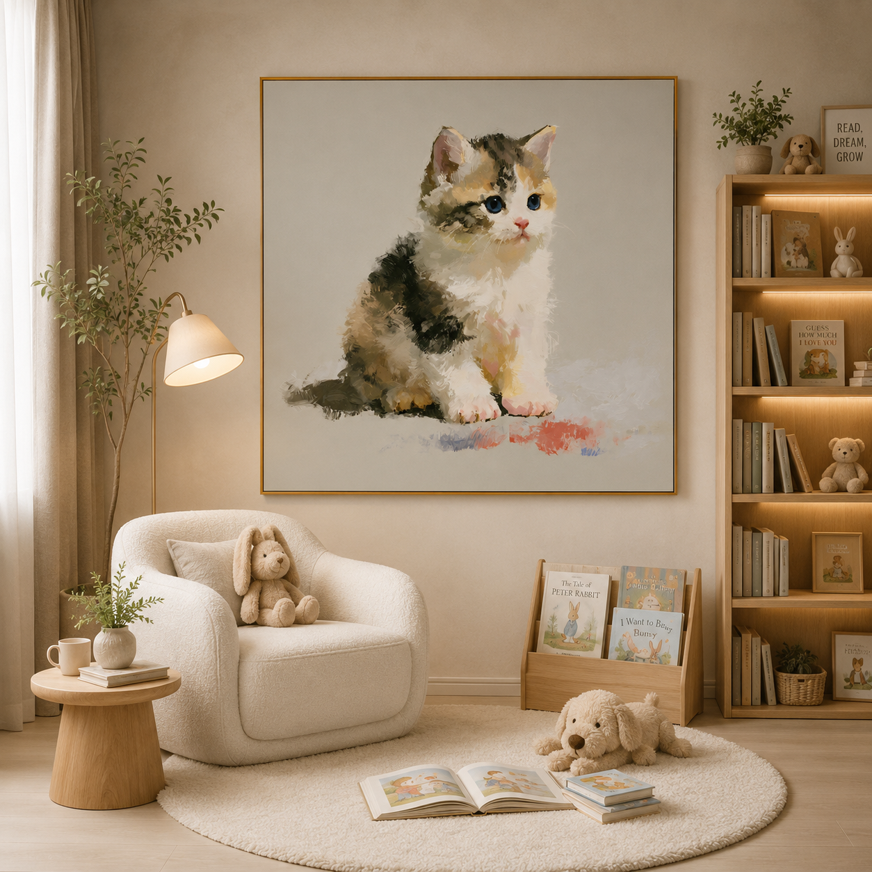 Cute Blue-Eyed Kitten Hand-Painted Oil Painting – Cat Wall Art# OA 1108