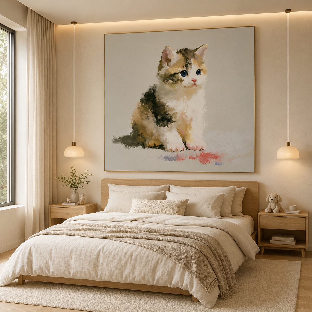 Cute Blue-Eyed Kitten Hand-Painted Oil Painting – Cat Wall Art# OA 1108