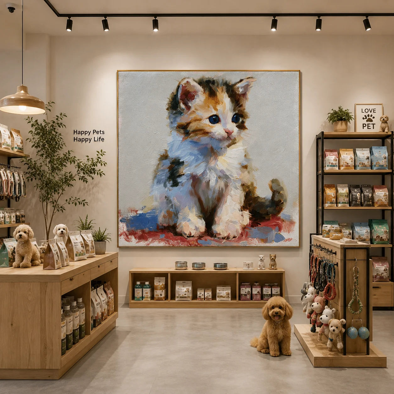 Cute Blue-Eyed Kitten Hand-Painted Oil Painting | Original Cat Portrait Wall Art for Living Room, Bedroom, and Nursery Decor