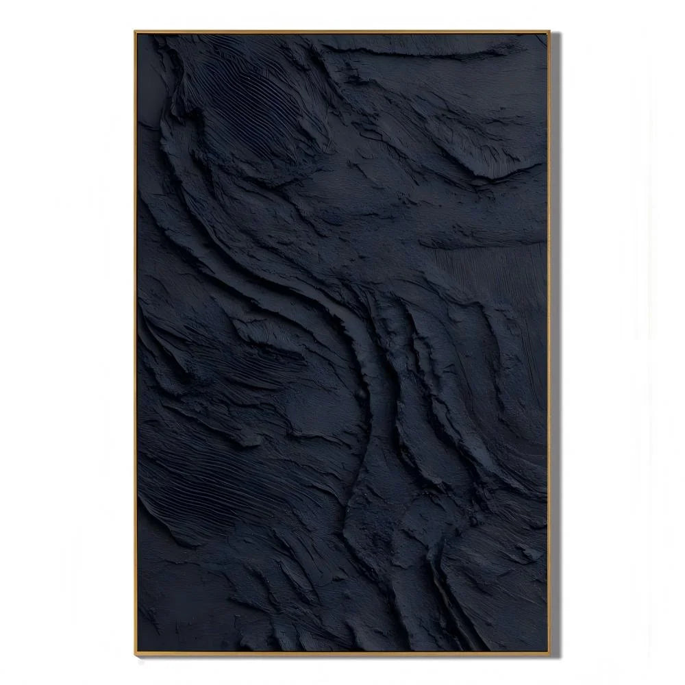 Deep Navy Minimalist Abstract Textured Hand-Painted Oil Painting | Modern Relief Wall Art for Living Room, Bedroom and Entryway