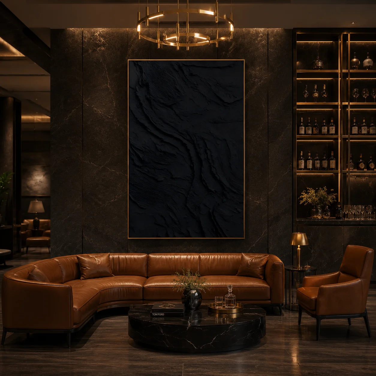 Deep Navy Minimalist Abstract Textured Hand-Painted Oil Painting | Modern Relief Wall Art for Living Room, Bedroom and Entryway