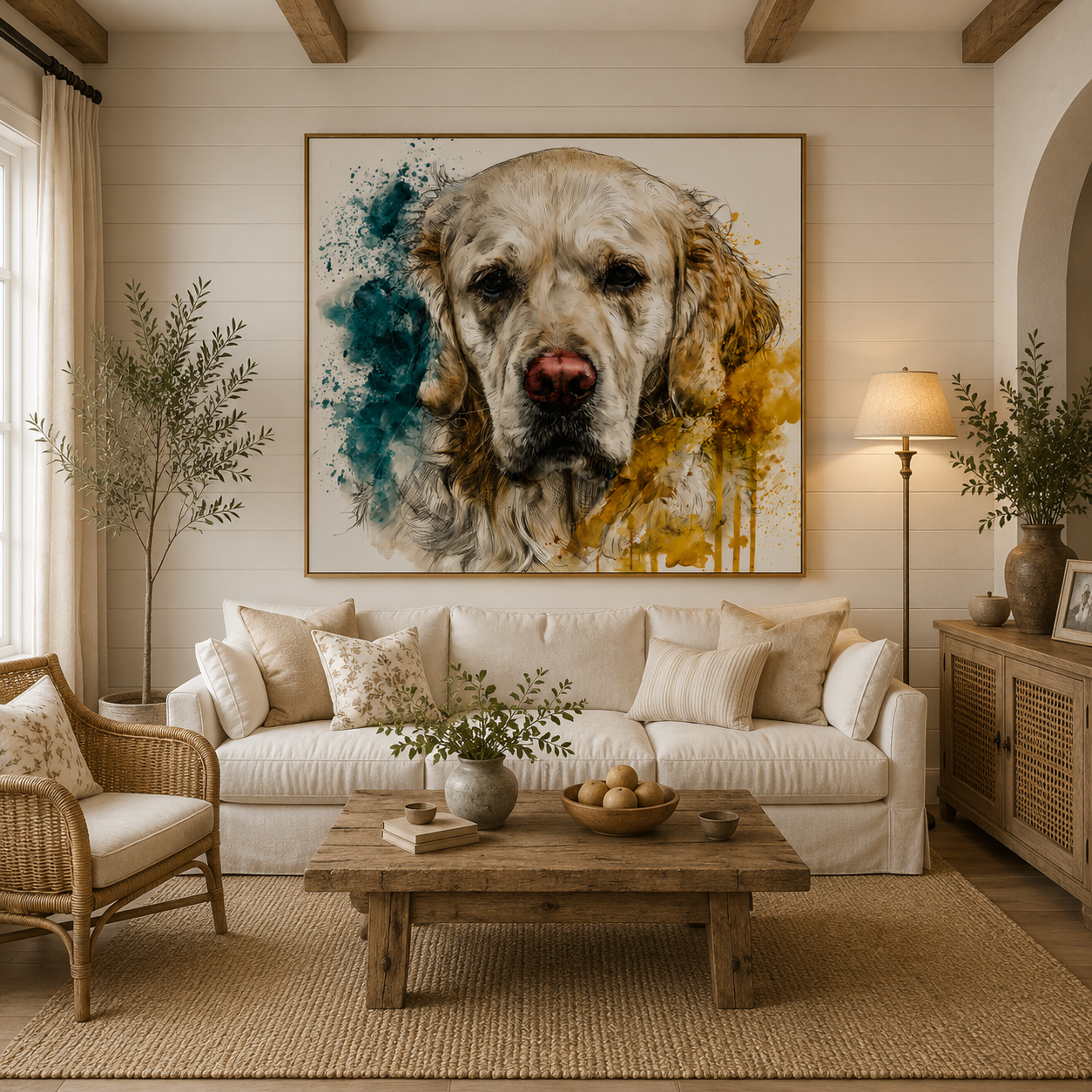 Elegant Dog Portrait Hand-Painted Oil Painting, Modern Abstract Pet Wall Art # OA 1112