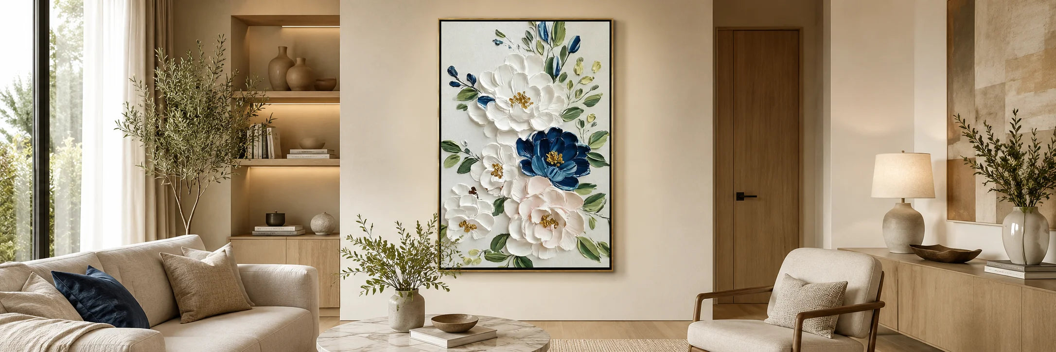 Modern canvas oil painting created individually by hand for wall display