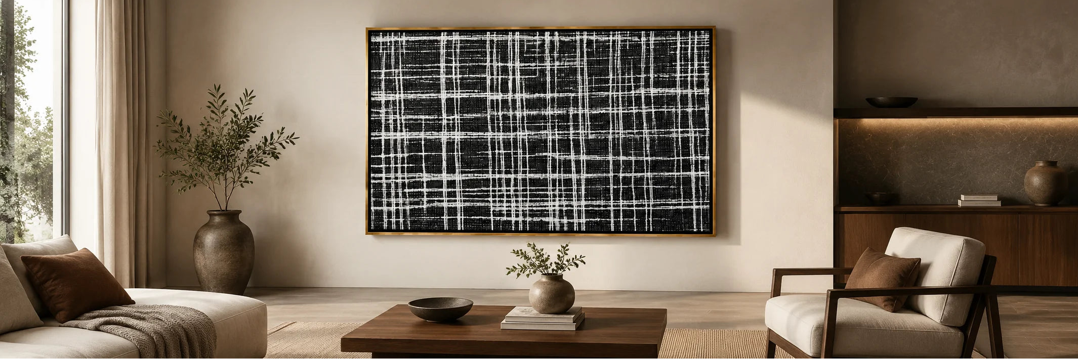Hand-painted canvas oil artwork with a refined contemporary composition