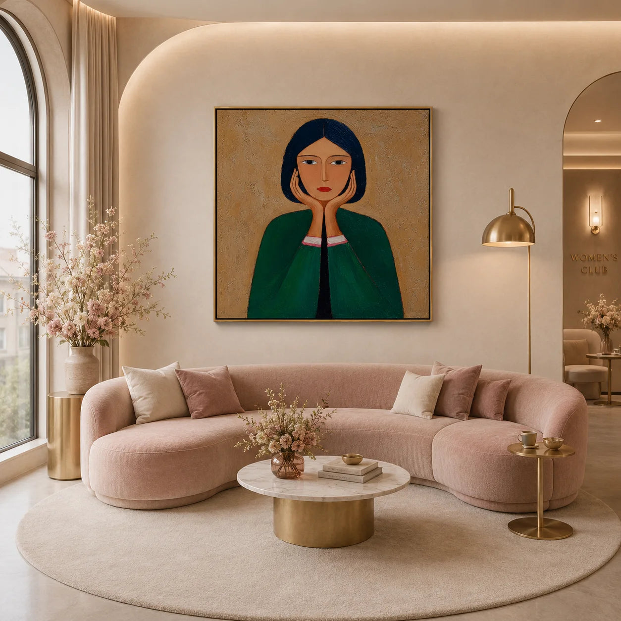 Green Cloak Girl Portrait Hand-Painted Oil Painting | Modern Abstract Figurative Wall Art with Textured Vintage Style #OA 1015