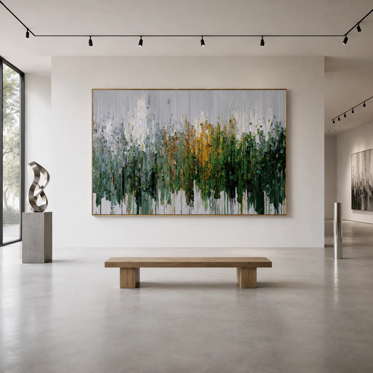 Green Gold Abstract Forest Hand-Painted Oil Painting, Modern Textured Landscape Wall Art # OA 1064
