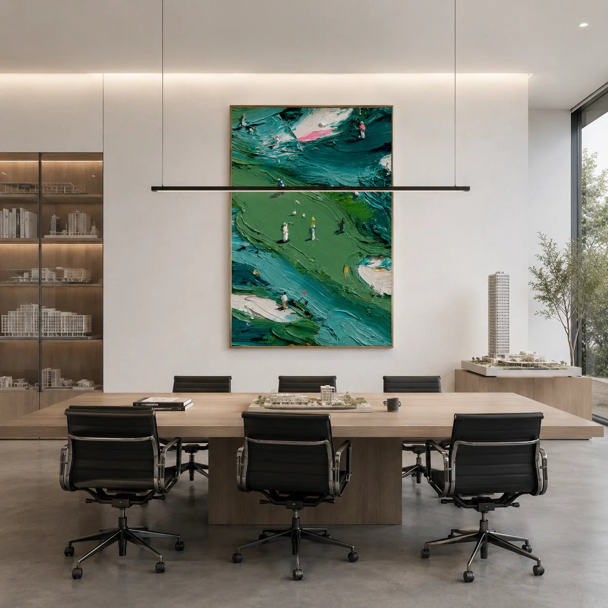 Green Golf Course Landscape Hand-Painted Oil Painting | Textured Palette Knife Golfers Sports Wall Art for Living Room, Office and Clubhouse