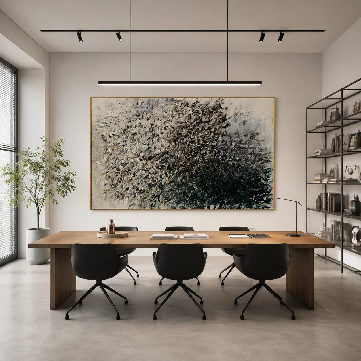 Green Gray Abstract Hand-Painted Oil Painting, Modern Textured Brushstroke Wall Art # OA 1046