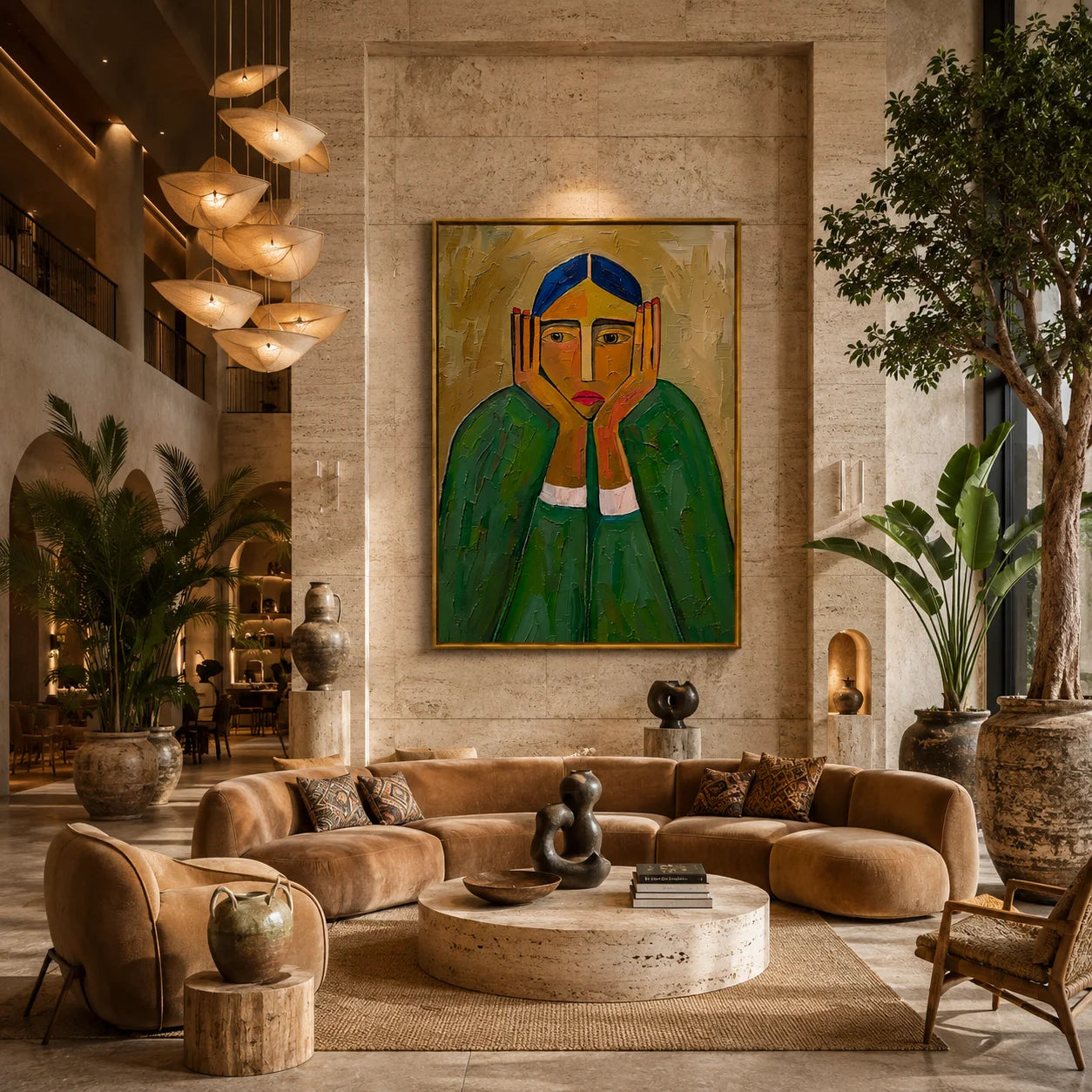 Green Portrait Hand-Painted Oil Painting | Modern Abstract Figurative Wall Art with Textured Brushstrokes#OA 1006