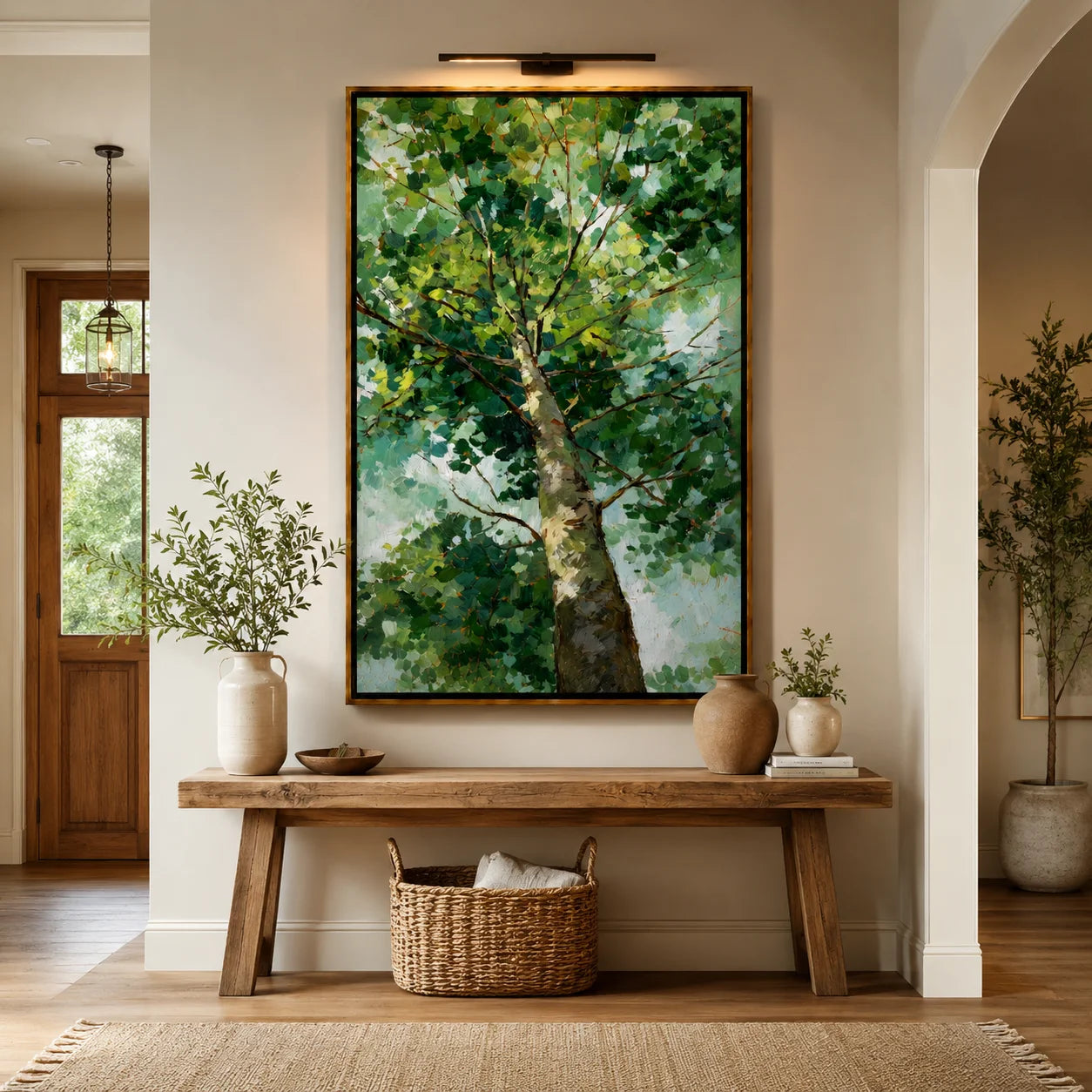 Green Tree Canopy Hand-Painted Oil Painting, Textured Botanical Wall Art for Modern Home Decor#OA 0973