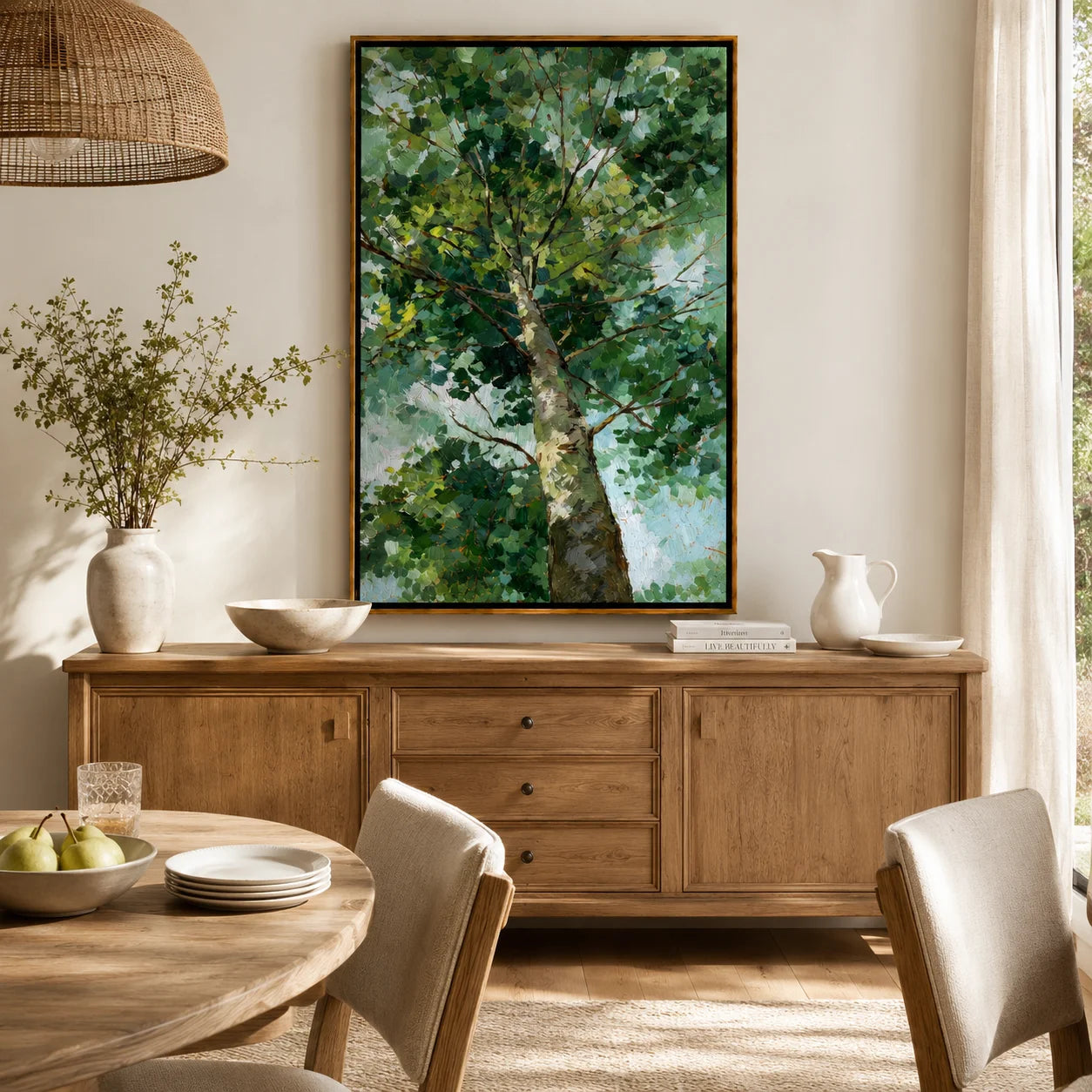 Green Tree Canopy Hand-Painted Oil Painting, Textured Botanical Wall Art for Modern Home Decor#OA 0973