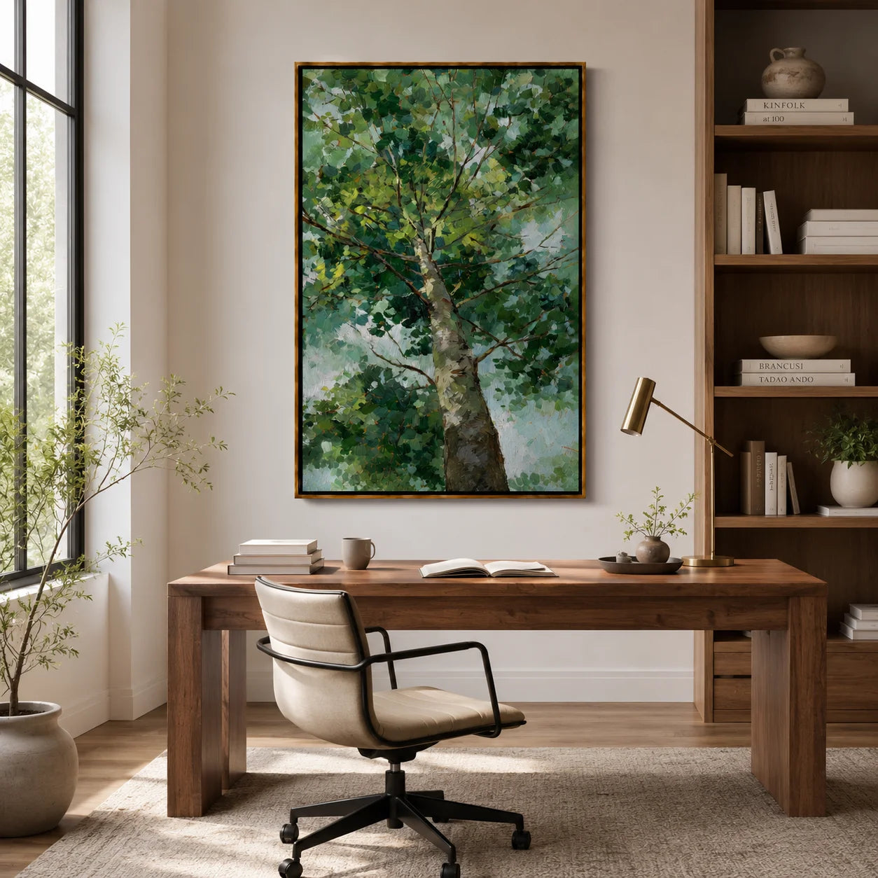 Green Tree Canopy Hand-Painted Oil Painting, Textured Botanical Wall Art for Modern Home Decor#OA 0973