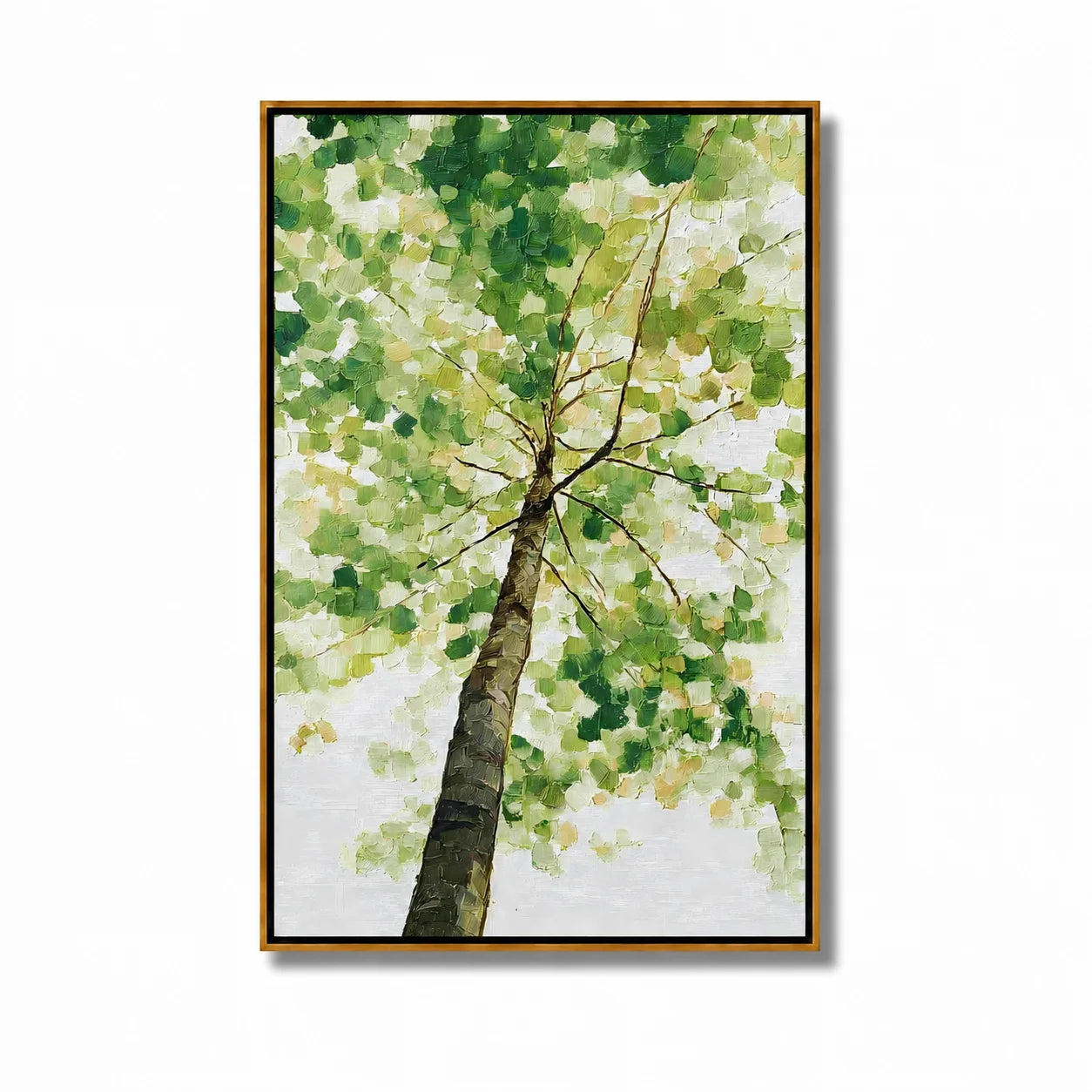 Green Tree Canopy Hand-Painted Oil Painting, Textured Nature Canvas Wall Art for Modern Home Decor#OA 0955