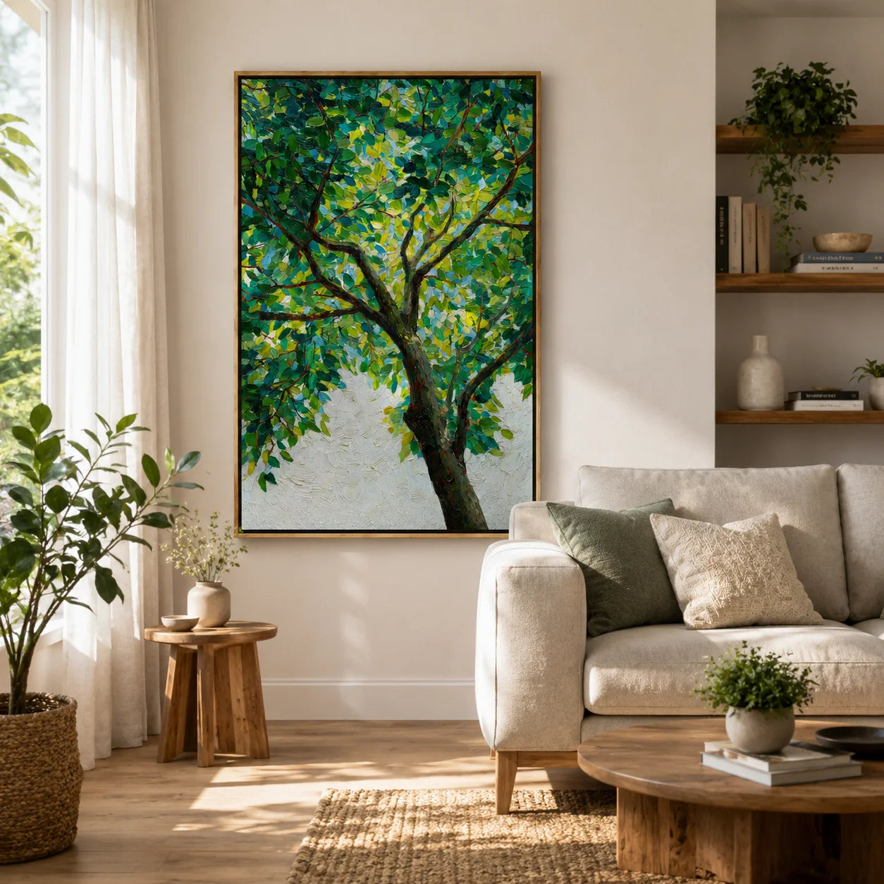 Green Tree Hand-Painted Oil Painting, Textured Nature Wall Art for Modern Home Decor#OA 0972