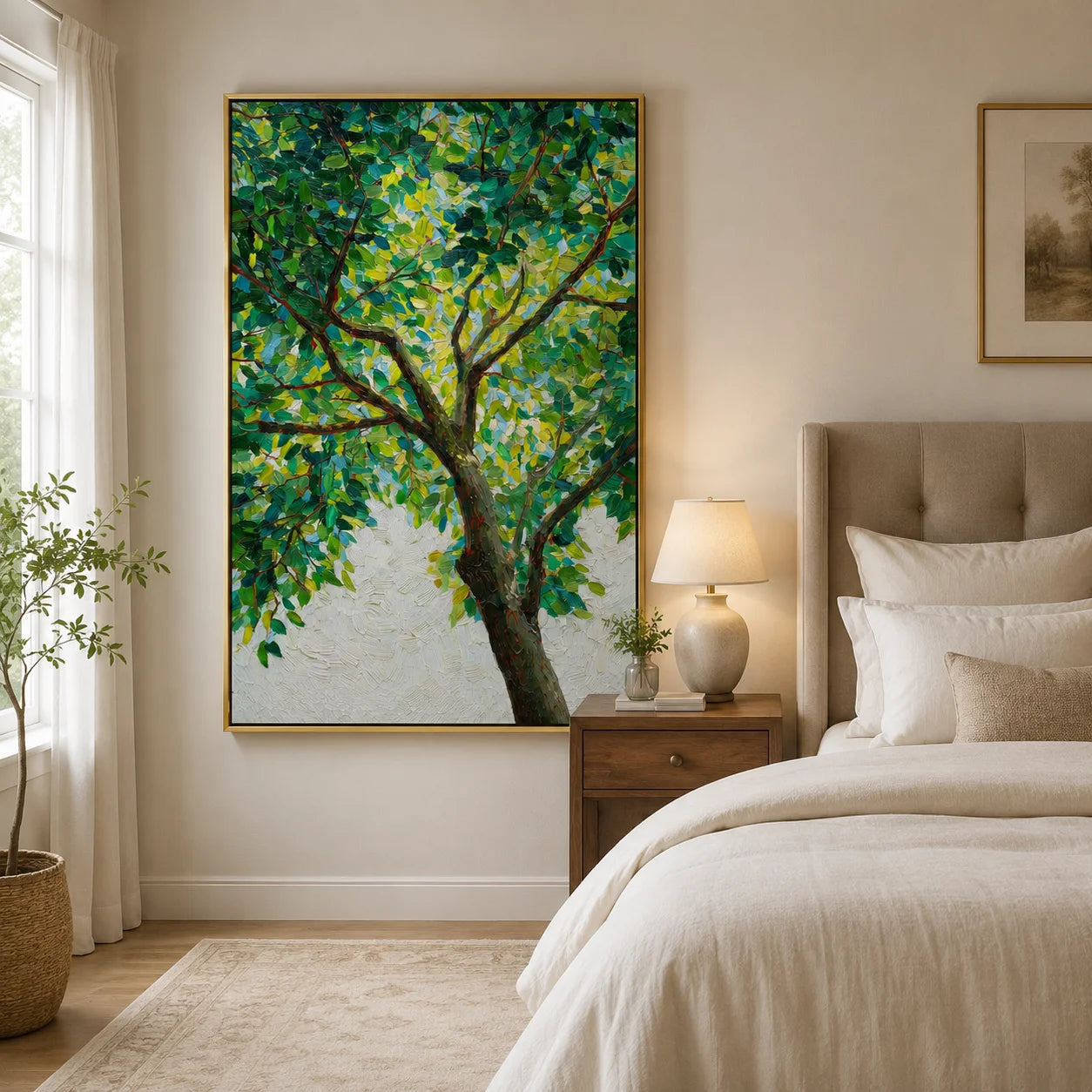 Green Tree Hand-Painted Oil Painting, Textured Nature Wall Art for Modern Home Decor#OA 0972